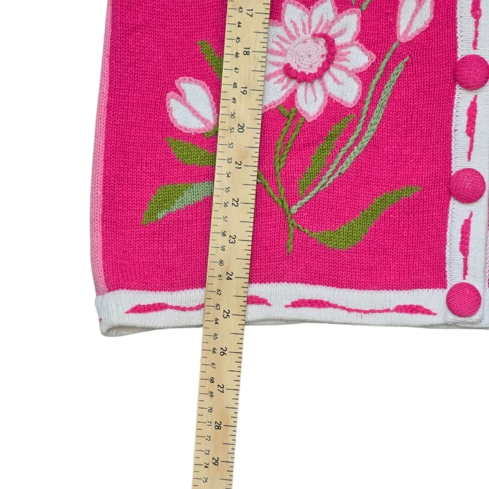 *VTG/NWT* STORYBOOK KNITS Vtg Pink Floral Cardigan, Pink Floral Knit Sweater - Picture 7 of 12